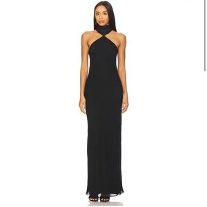 Amanda Uprichard Black Maxi Dress with Scarf Detail